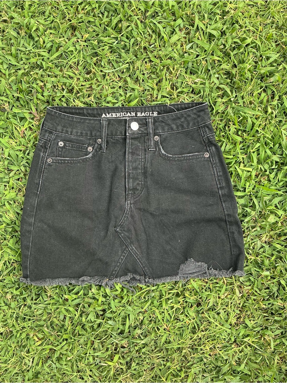 American Eagle Outfitters Black Distressed Denim Mini Skirt